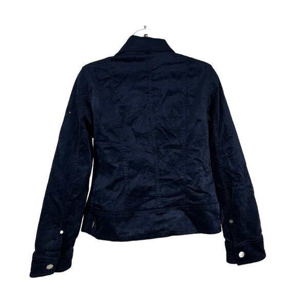 Chicos Womens Velvet Jacket Size 4 Blue Cotton/Spandex Blend Button Front - Picture 2 of 5